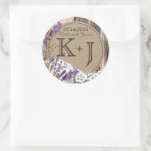 Houten Lavendel Kant Rustiek Monogram Bruiloft Lab Ronde Sticker (Tas)