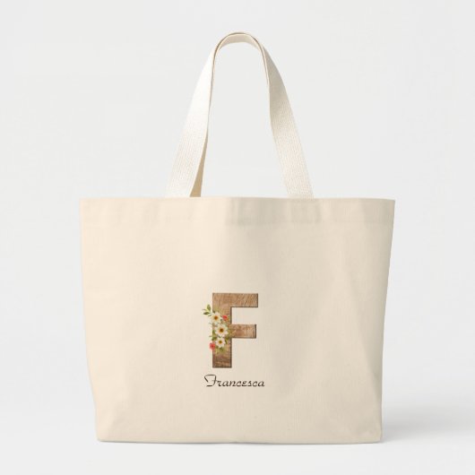 Houten letter F bloemmonogram pensionering Canvas  Grote Tote Bag (Voorkant)