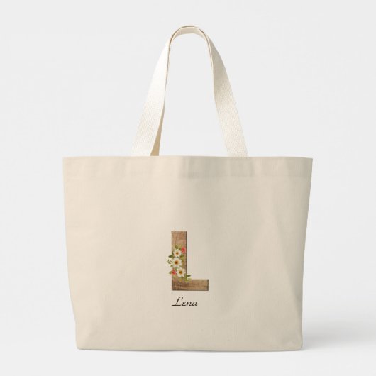Houten letter L bloem monogram pensioen Canvas tas (Achterkant)