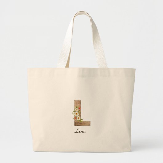 Houten letter L bloem monogram pensioen Canvas tas (Voorkant)