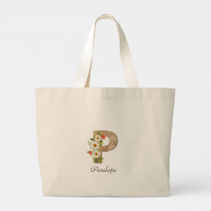 Houten letter P bloem monogram pensionering boodsc Grote Tote Bag