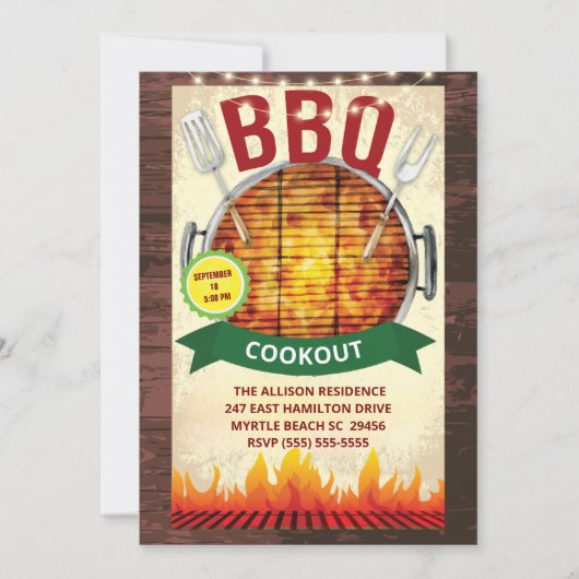 Houten lichten BBQ Grill  Uitje  Zomer  Feestje Kaart (Voorkant)