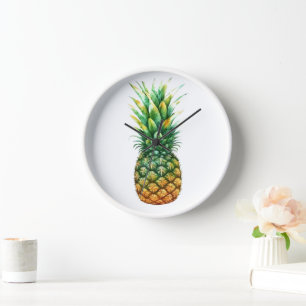 Houten Lijsten klok-ananas print