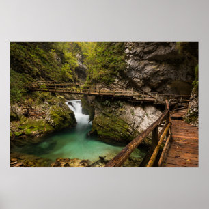 Houten loopbrug door de Vintgar Gorge-kloof Poster