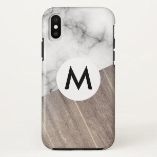houten marmer met monogram iPhone x hoesje