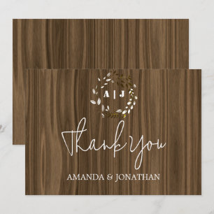 Houten Monogram Huwelijk Bedankkaart met Rustieke
