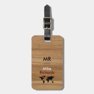 Houten (niet echt hout) Mooie monogram wereldreis Bagagelabel