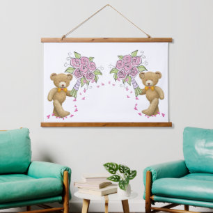 Houten Overdekte Wandtapijt Beer Bloemen Bloemen B Hangend Wandkleed