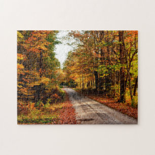 Houten pad met herfstkleuren legpuzzel
