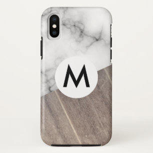 Houten Paneel Marmer met Monogram iPhone X Hoesje