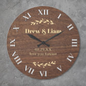 Houten Patroon Vintage Wedding Floral Custom Name Grote Klok