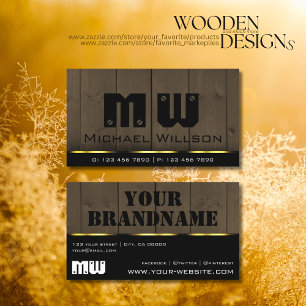 Houten plank Donker Bruin Hout Graan Monogram Visitekaartje