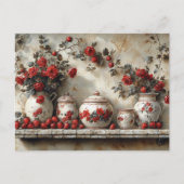 Houten Plank Rode Rozen Aardbeien Briefkaart (Voorkant)