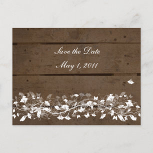 Houten Planken Bloemen Save the Date Aankondigingskaart