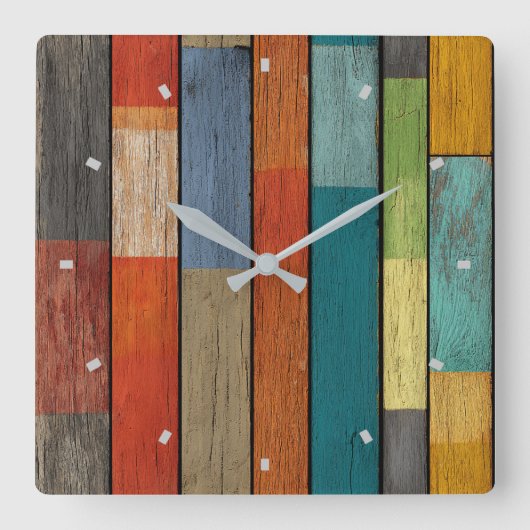 Houten Planken Wandklok Vierkante Klok (Voorkant)