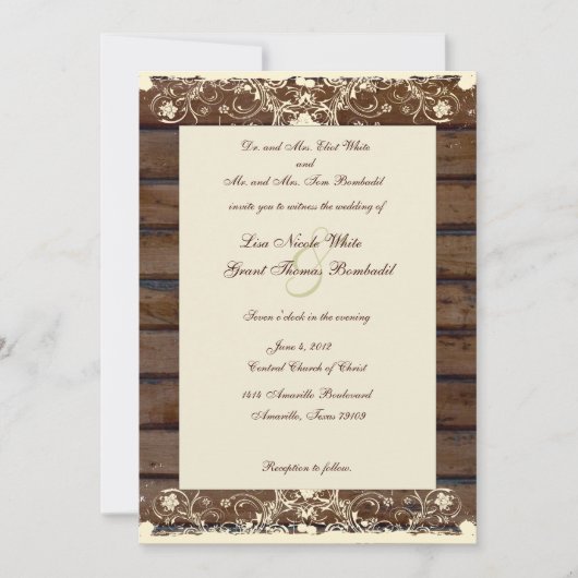 Houten planten Cream Shabby Lace Wedding Invitatio Kaart (Voorkant)