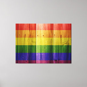 Houten regenboog pride vlag canvas afdruk