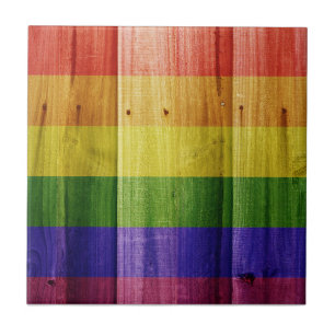 Houten regenboog pride vlag tegeltje