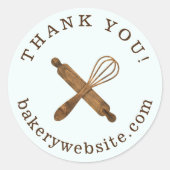 Houten Rolling Pin & Whisk Bakkerij Dank u Ronde Sticker (Voorkant)