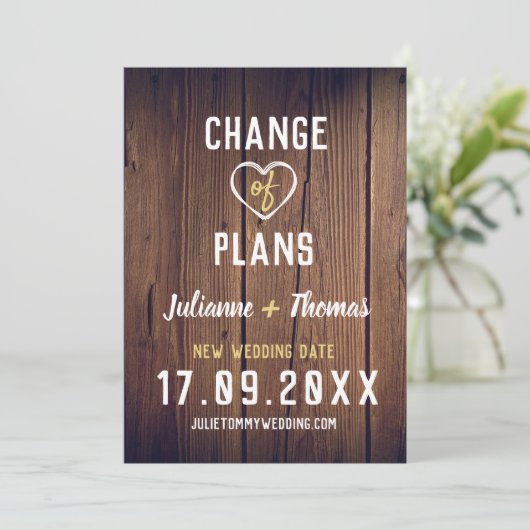 Houten Rustieke Persoonlijke Script Wijziging van Save The Date (Staand voorkant)