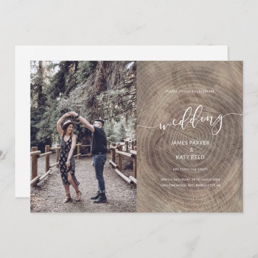 Houten rustieke trouw uitnodiging fotokaart (Voorkant / Achterkant)