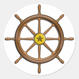 Houten Schip's Wheel Ronde Sticker