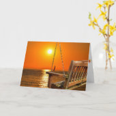 houten schommel met zonsondergang over meer scène kaart (Gele Bloem)