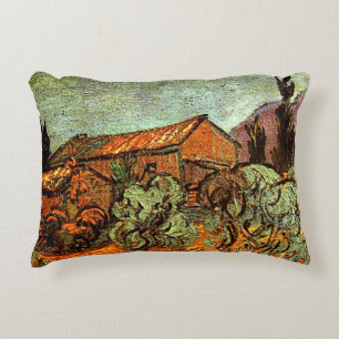 Houten Schuren, een Van Gogh-schilderij Decoratief Kussen