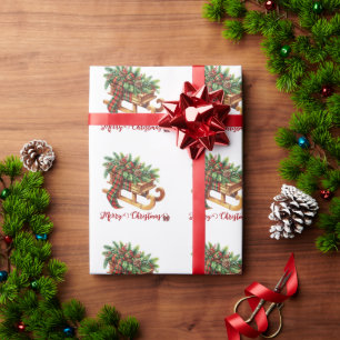Houten slede voor takken Groen & Rood Plaid Cadeaupapier