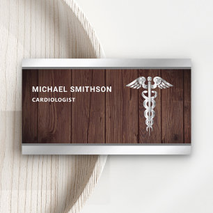 Houten Stalen Caduceus Symbool Medische Profession Visitekaartje