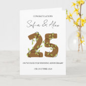 Houten Stijl 25e huwelijksverjaardag groet Kaart (Gele Bloem)