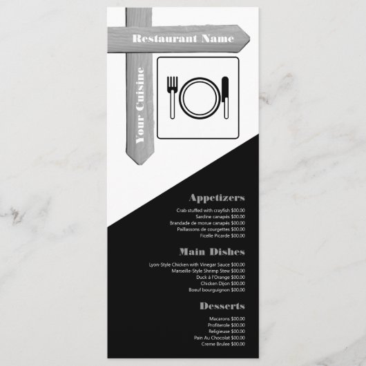 Houten Tafelbord Instelling, Restaurant Slimline Menu (Voorkant)