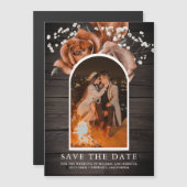 Houten Terracotta Trouwfoto Save the Date Magnetische Uitnodiging (Voorkant / Achterkant)
