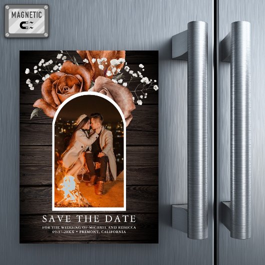 Houten Terracotta Trouwfoto Save the Date Magnetische Uitnodiging