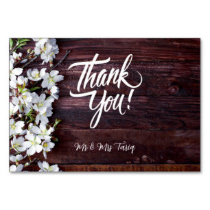 Houten textuur Witte Bloemen bruiloft Dank u kaart