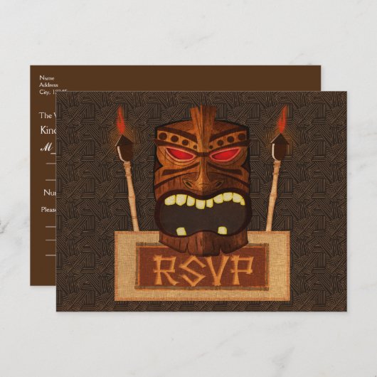 Houten Tiki Mask  Retro Wedding Party RSVP Uitnodiging Briefkaart (Voorkant / Achterkant)