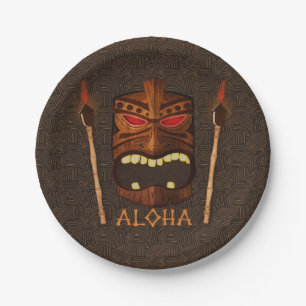 Houten Tiki Mask Vintage Retro ALOHA Zomerfeest Papieren Bordje