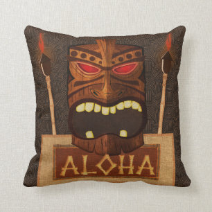 Houten Tiki Mask Vintage Retro Luau Zomer Kussen