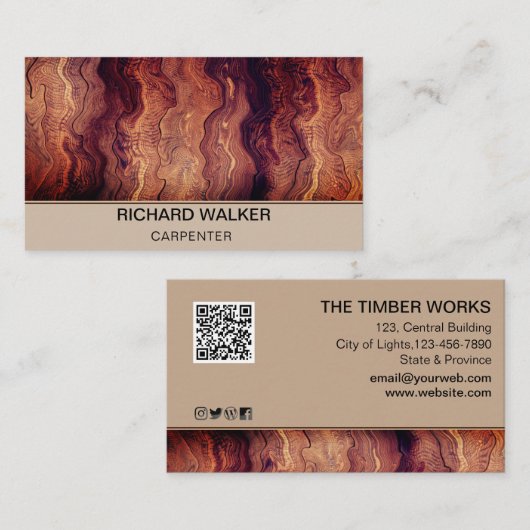 Houten timmerman Elegant QR Code Hout Werken Visitekaartje (Voorkant / Achterkant)