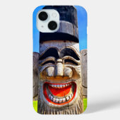 Houten totem lachen gezicht tanden foto vet grappi Case-Mate iPhone case (Achterkant)