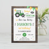 Houten Tractor Verjaardag uitnodiging (Staand voorkant)