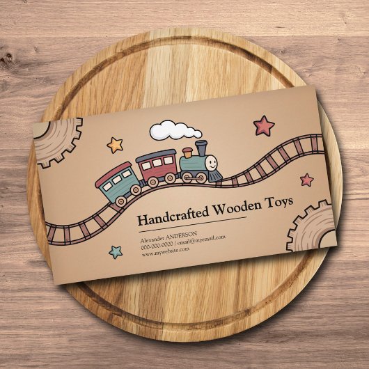 houten trein visitekaartje