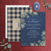 Houten Trouwkaart Blauw Zilver Winter Plaid Rustie Kaart