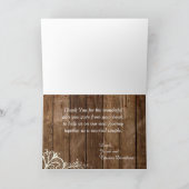 Houten Trouwkaart met Rustieke Kant Geplooid Bedan Bedankkaart (Binnen)