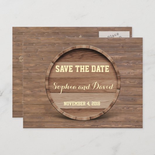 Houten Vat Bruiloft SAVE THE DATE Aankondigingskaart (Voorkant / Achterkant)