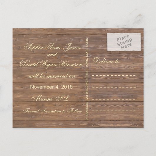 Houten Vat Bruiloft SAVE THE DATE Aankondigingskaart (Achterkant)