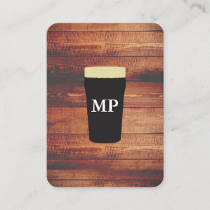 Houten vierkant element Beers Rustic met monogram Visitekaartje