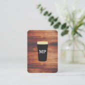 Houten vierkant element Beers Rustic met monogram Visitekaartje (Staand voorkant)