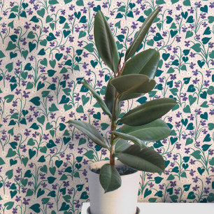 Houten Violet Anemoon Bloem Botanische Blokprint Behang