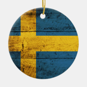 Houten vlag Zweden Keramisch Ornament